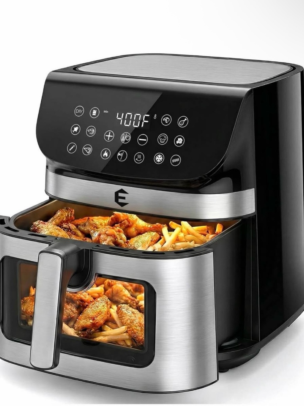 Digital Air Fryer in Black and Silver with Viewing Window